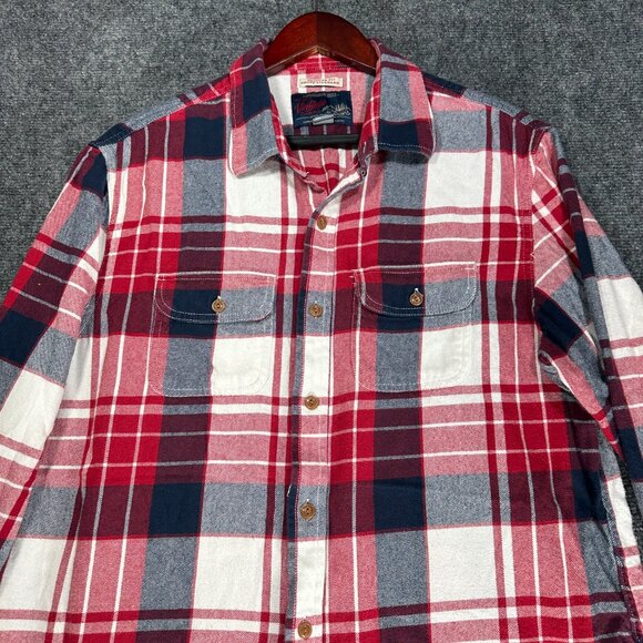 Old Navy Vintage Flannel Shirt Mens Large Red White Blue Cotton Button Up Pocket - Picture 4 of 8